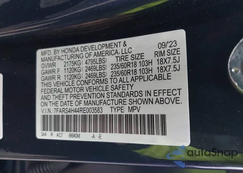 2024 Honda Cr-V Ex Awd from USA, damaged, VIN 7FARS4H44RE003583